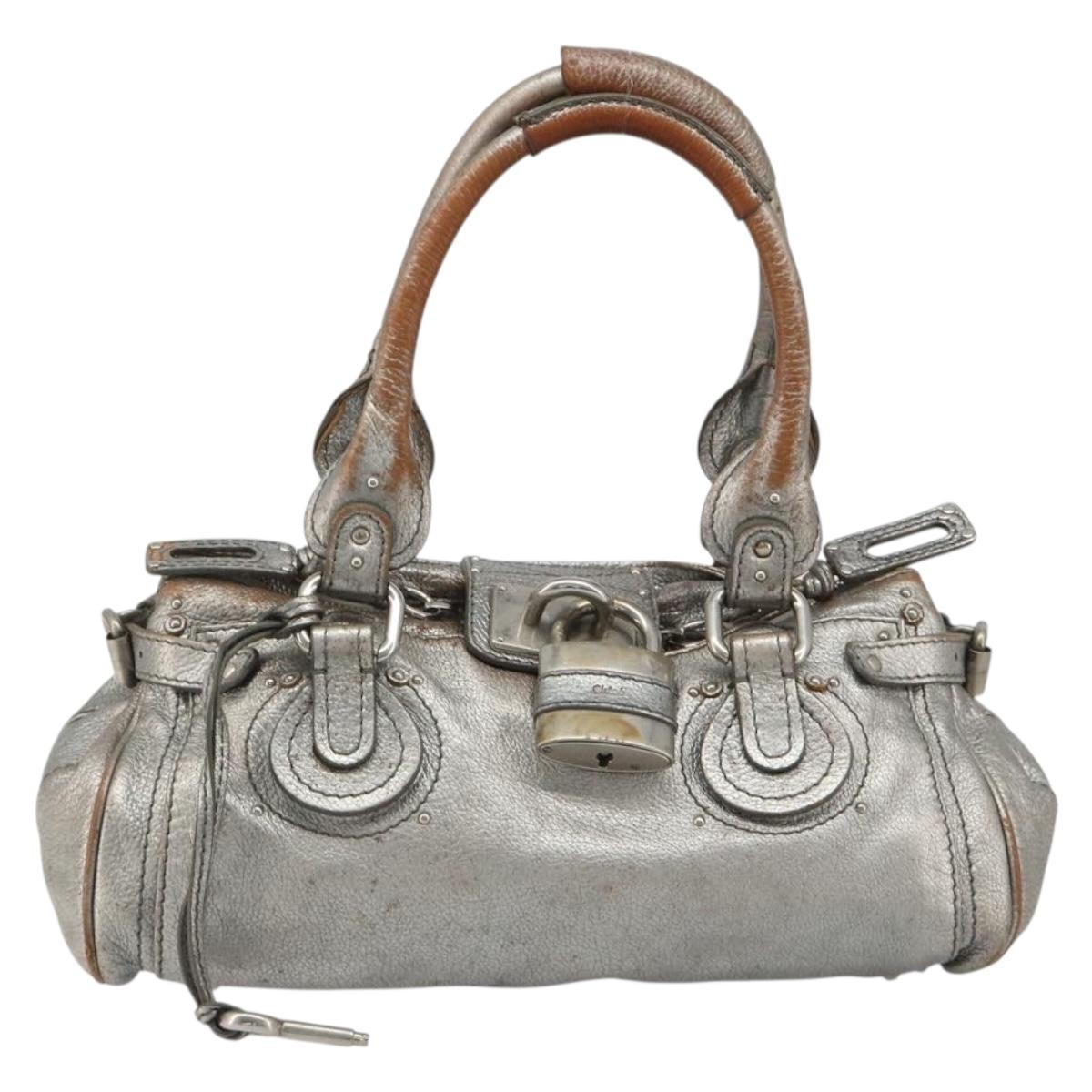 Chloe Paddington Hand Bag Leather Silver Auth am11924A