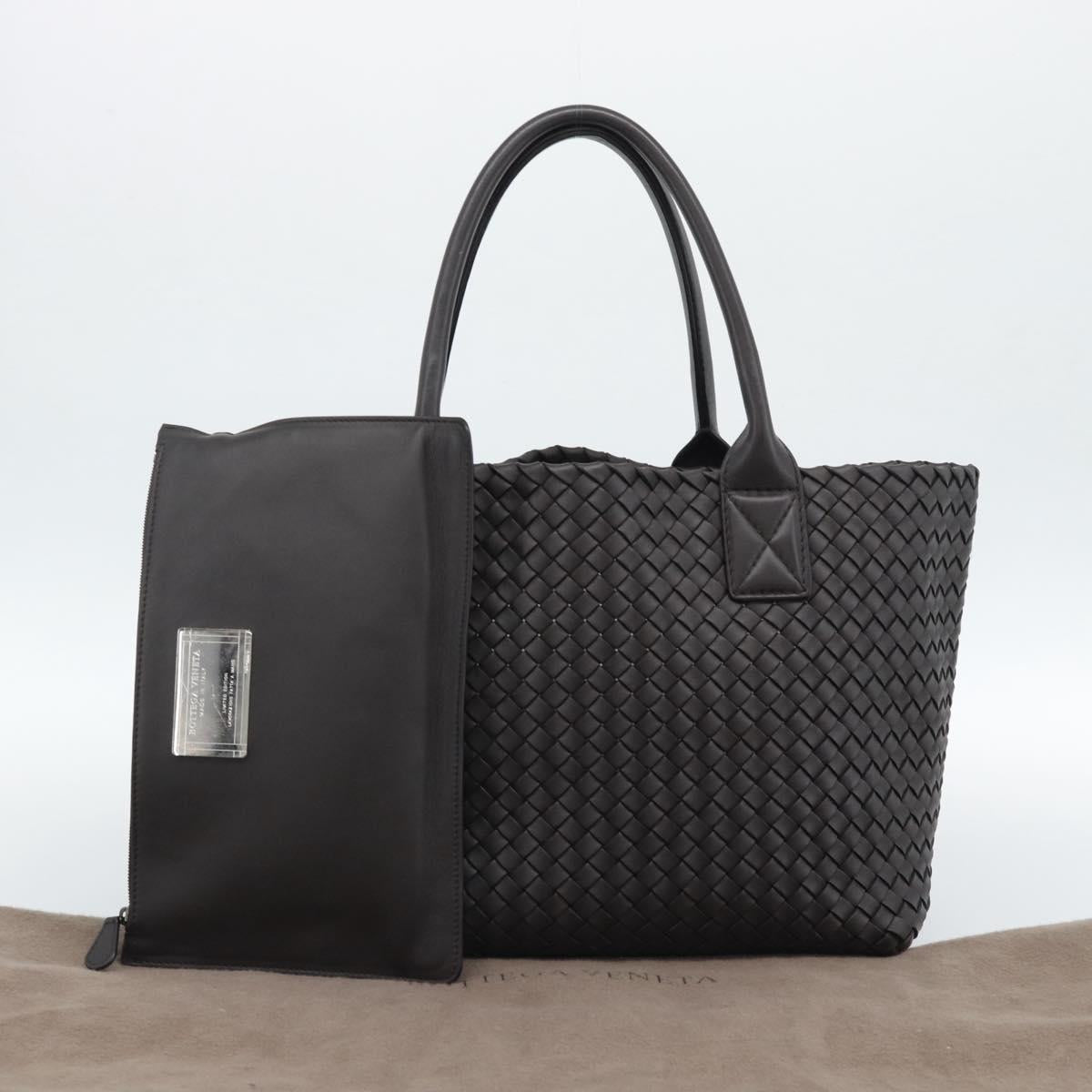BOTTEGA VENETA INTRECCIATO Cabas PM Tote Bag Leather Dark Brown Auth am11927SM