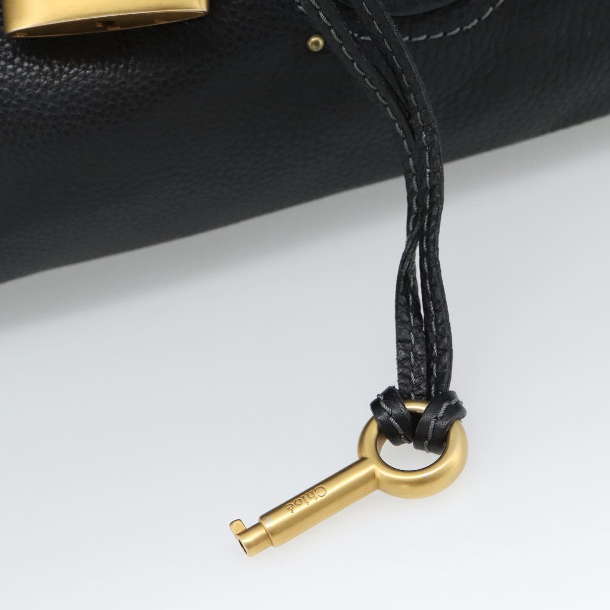Chloe Paddington Hand Bag Leather Black Gold Silver Auth am11929M