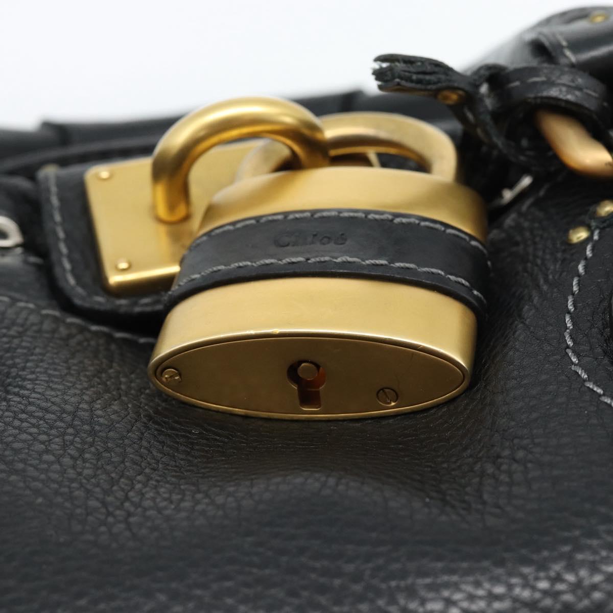 Chloe Paddington Hand Bag Leather Black Gold Silver Auth am11929M