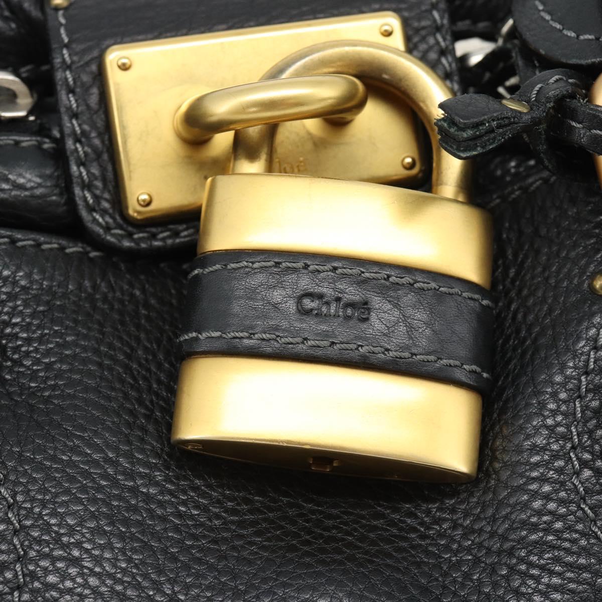 Chloe Paddington Hand Bag Leather Black Gold Silver Auth am11929M