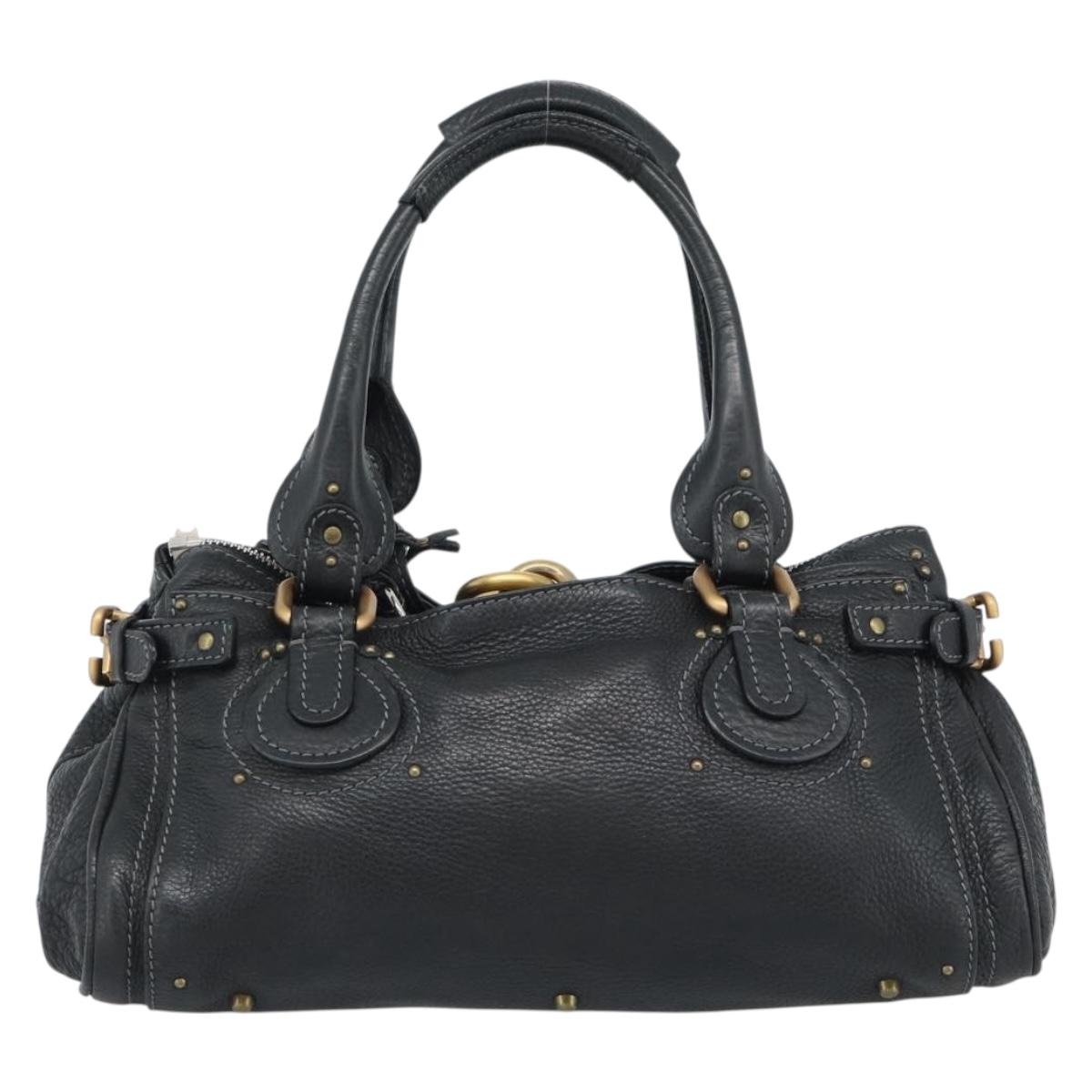 Chloe Paddington Hand Bag Leather Black Gold Silver Auth am11929M