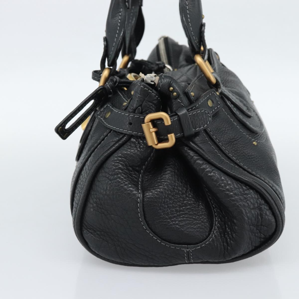 Chloe Paddington Hand Bag Leather Black Gold Silver Auth am11929M