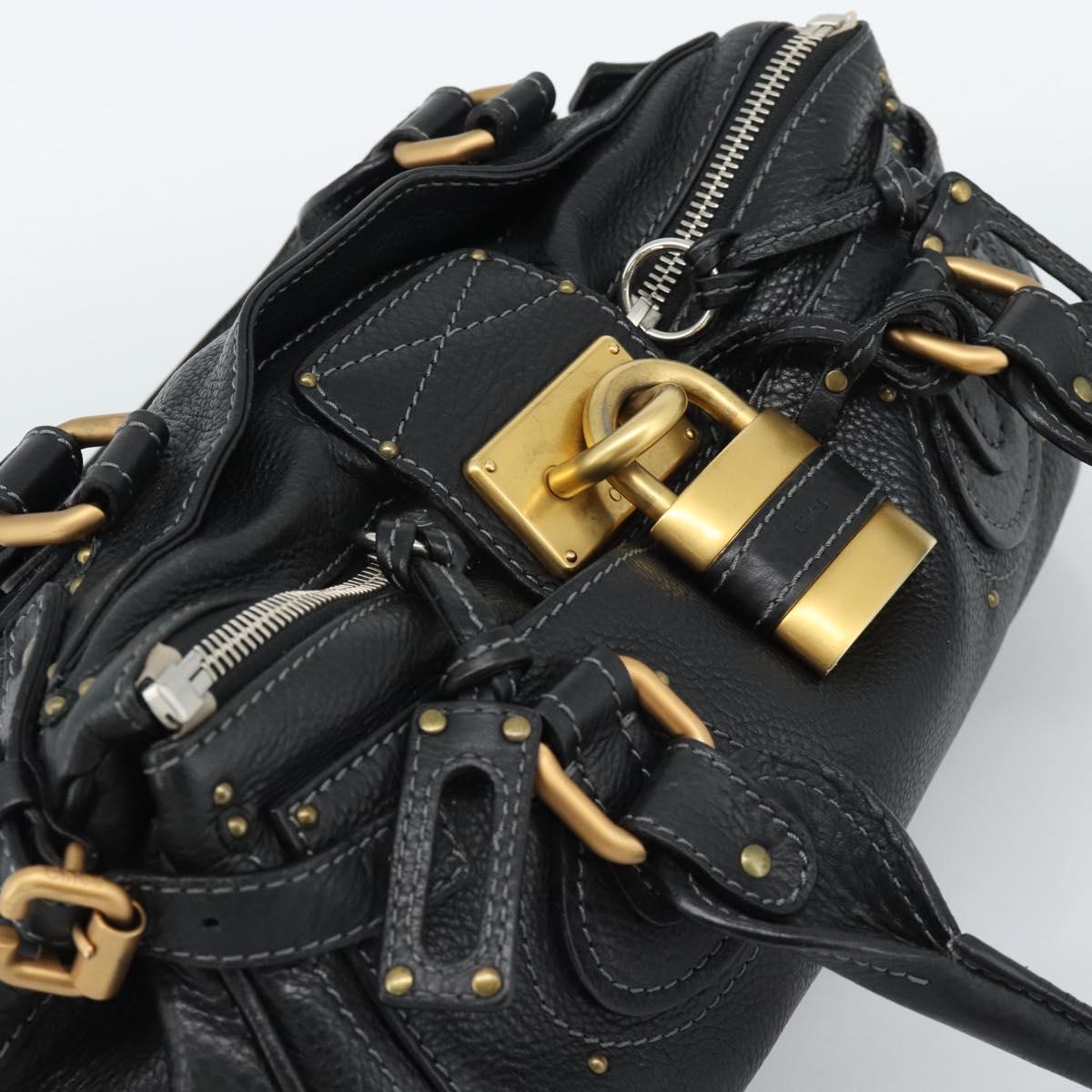 Chloe Paddington Hand Bag Leather Black Gold Silver Auth am11929M
