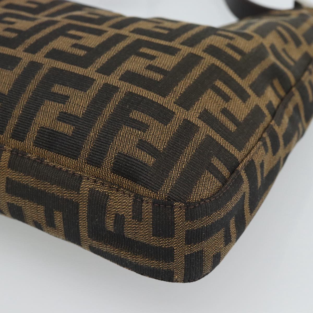 FENDI Zucca Canvas Mamma Baguette Shoulder Bag Black Brown Silver Auth am11931V
