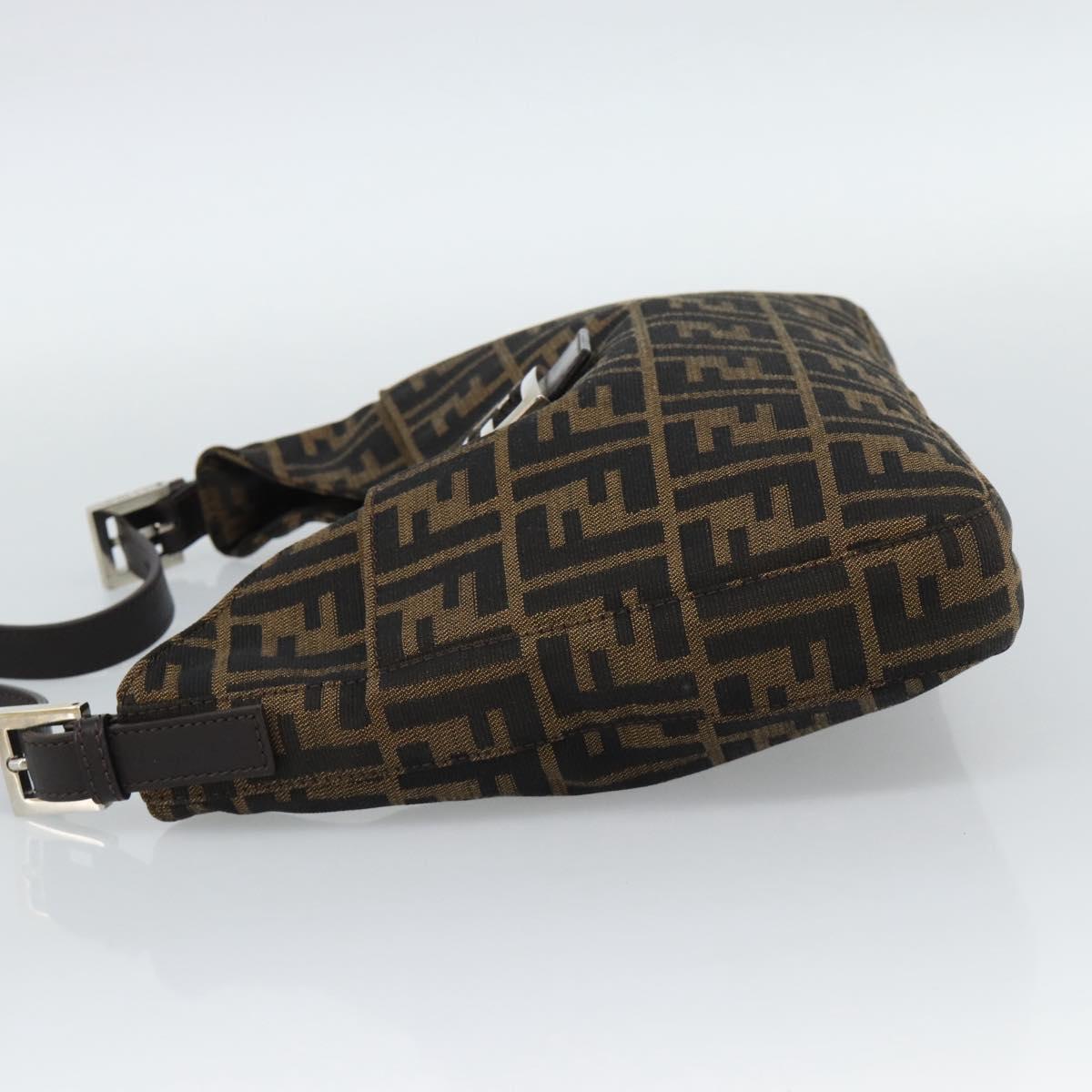 FENDI Zucca Canvas Mamma Baguette Shoulder Bag Black Brown Silver Auth am11931V
