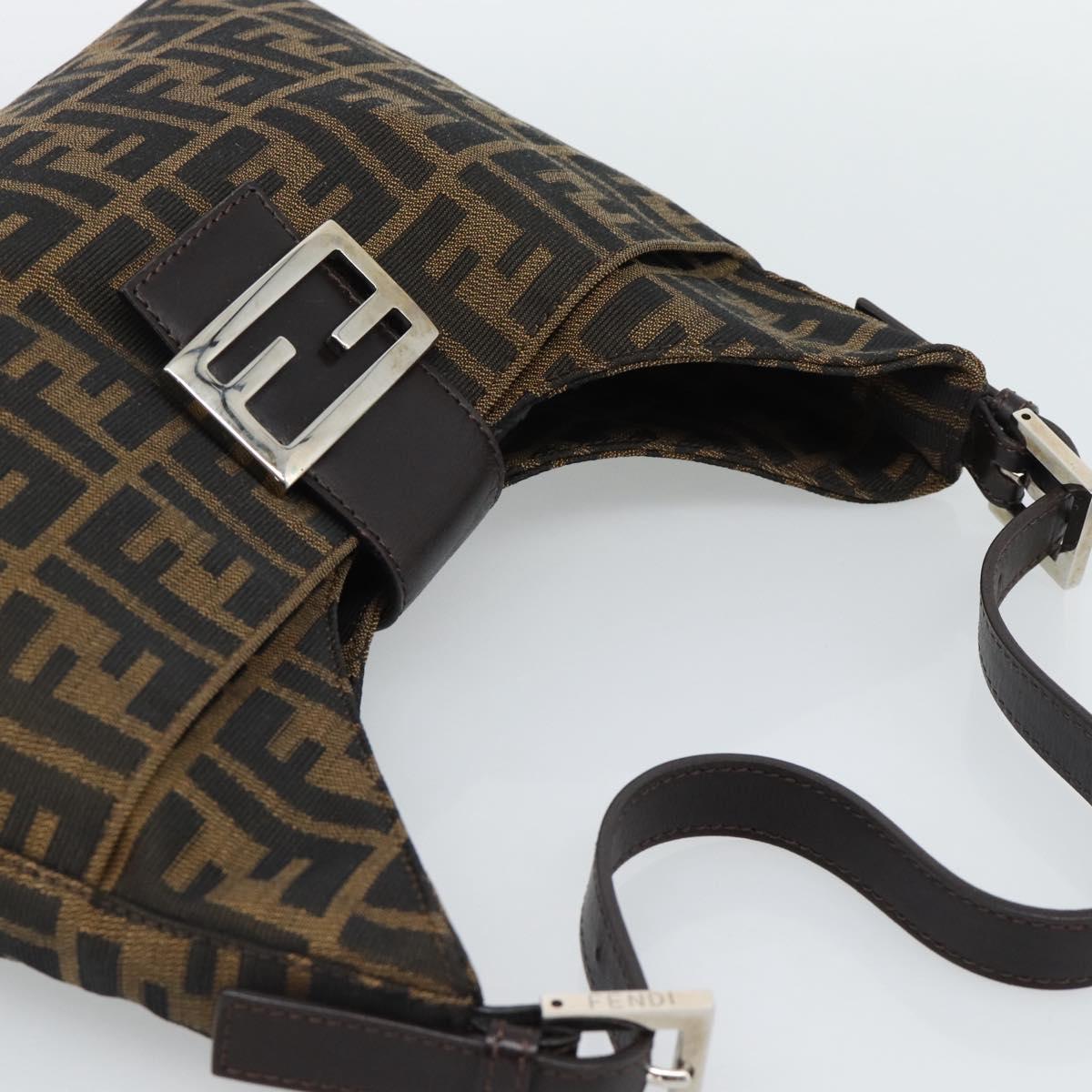 FENDI Zucca Canvas Mamma Baguette Shoulder Bag Black Brown Silver Auth am11931V