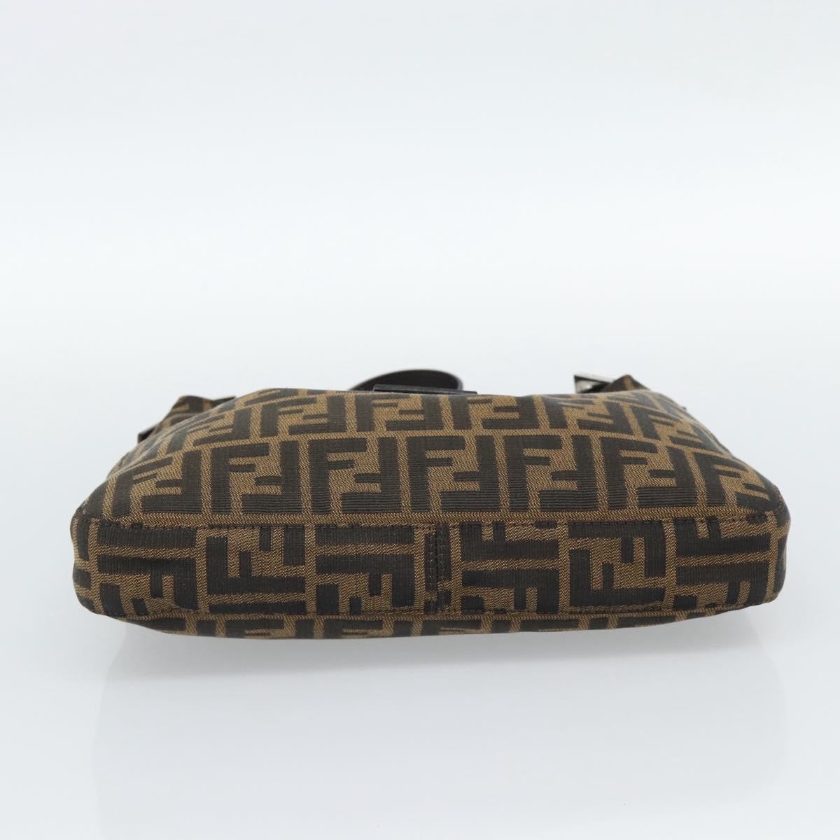 FENDI Zucca Canvas Mamma Baguette Shoulder Bag Black Brown Silver Auth am11931V