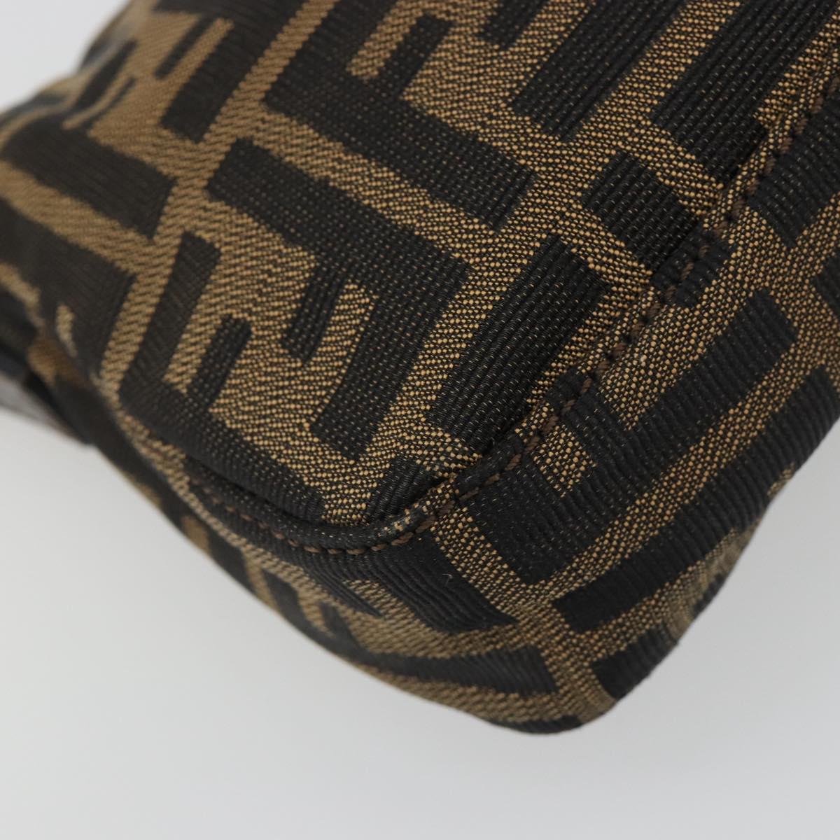 FENDI Zucca Canvas Mamma Baguette Shoulder Bag Black Brown Silver Auth am11934A