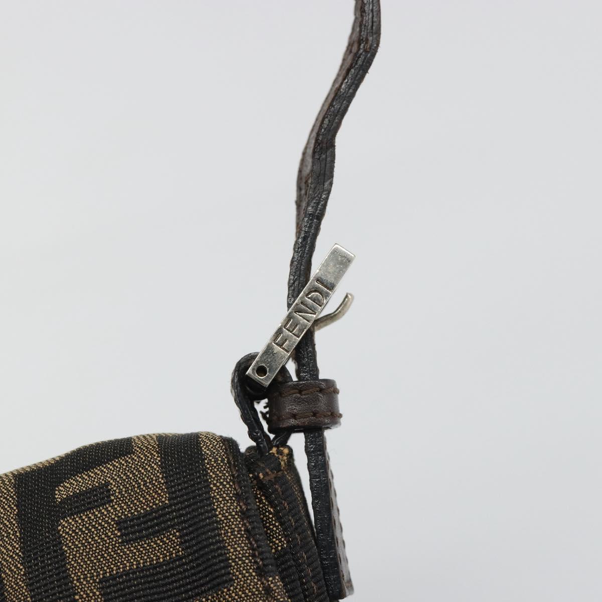 FENDI Zucca Canvas Mamma Baguette Shoulder Bag Black Brown Silver Auth am11934A