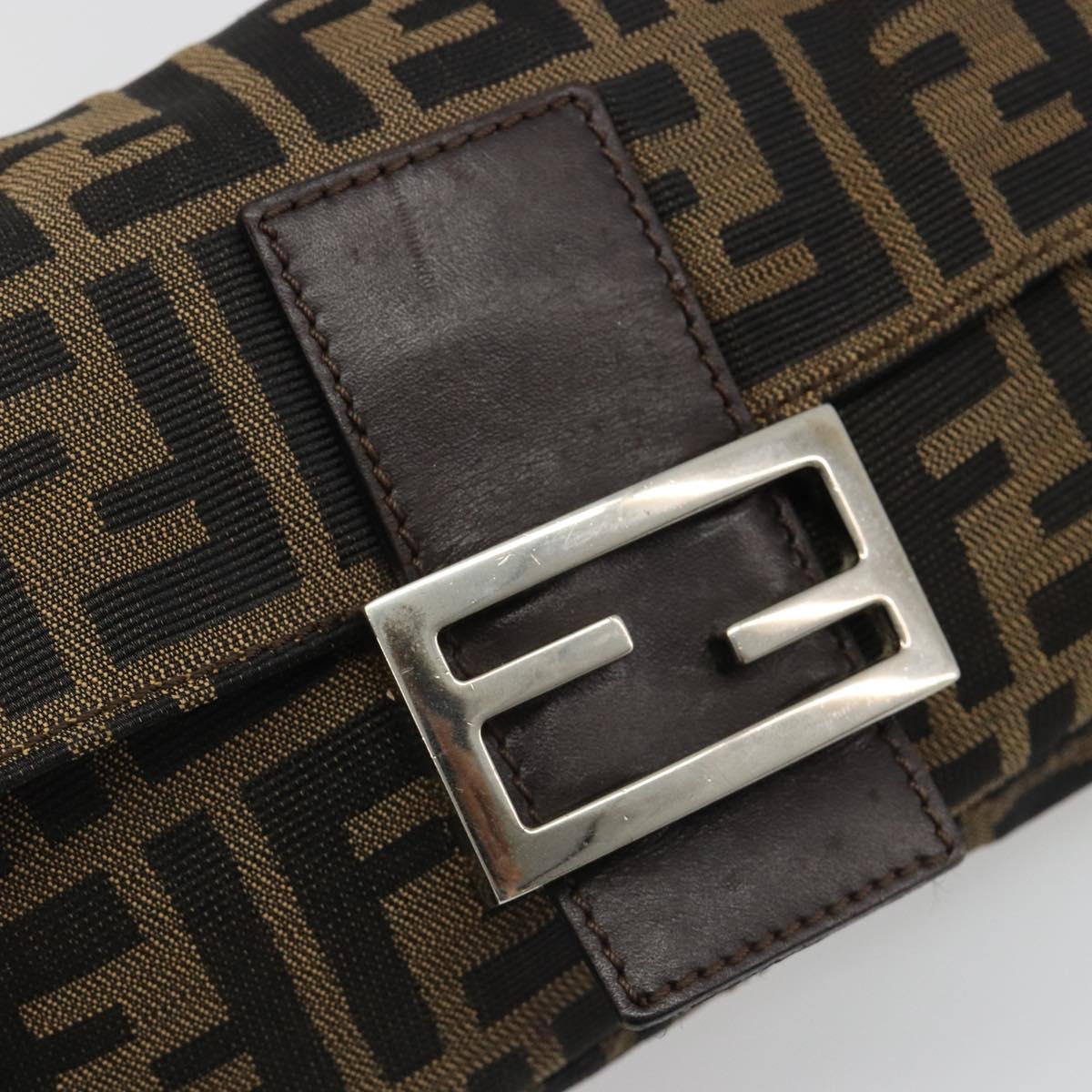 FENDI Zucca Canvas Mamma Baguette Shoulder Bag Black Brown Silver Auth am11934A