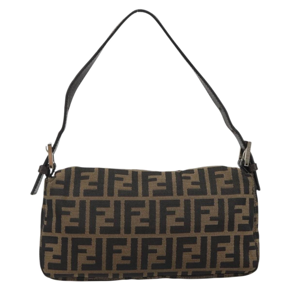 FENDI Zucca Canvas Mamma Baguette Shoulder Bag Black Brown Silver Auth am11934A