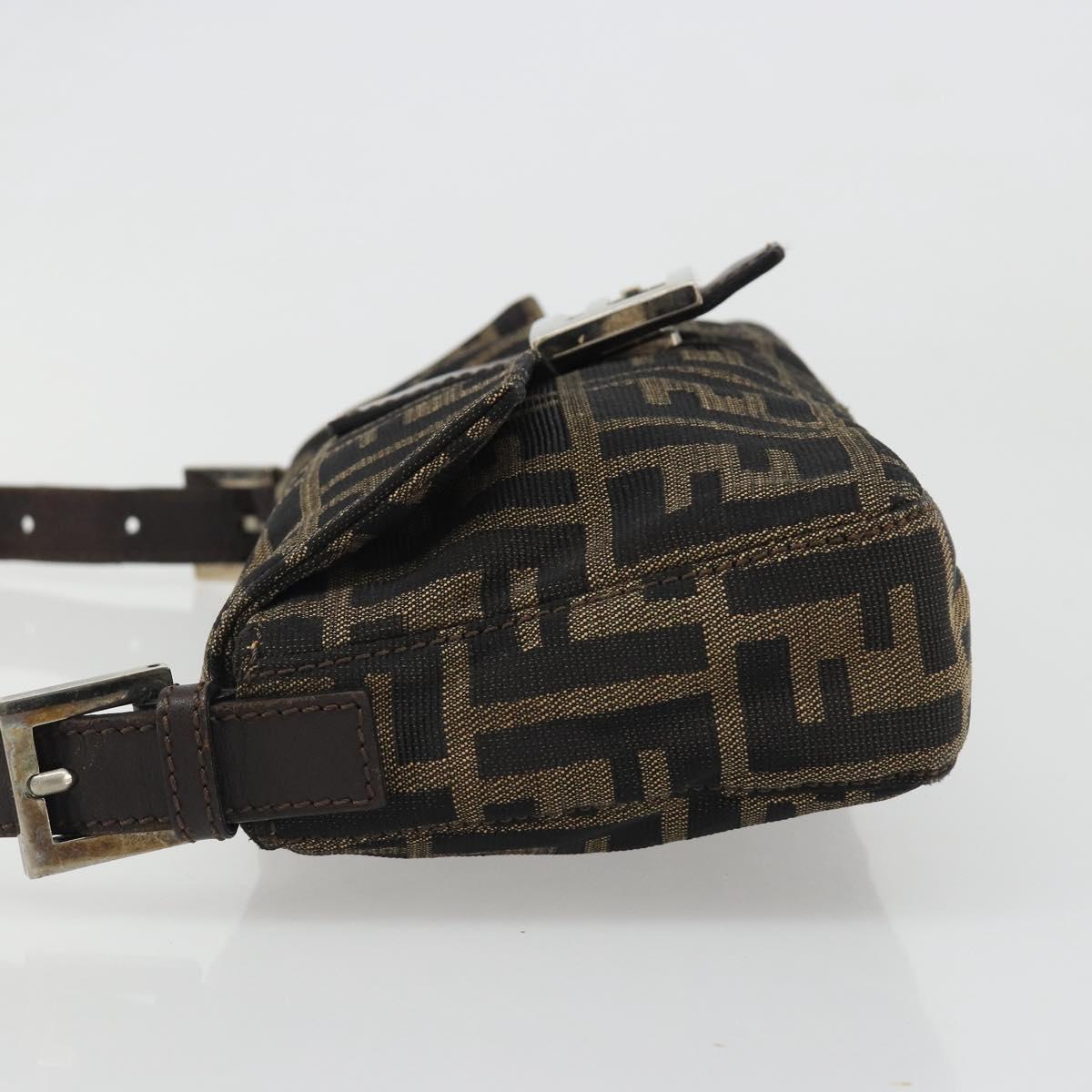 FENDI Zucca Canvas Mamma Baguette Shoulder Bag Black Brown Silver Auth am11934A