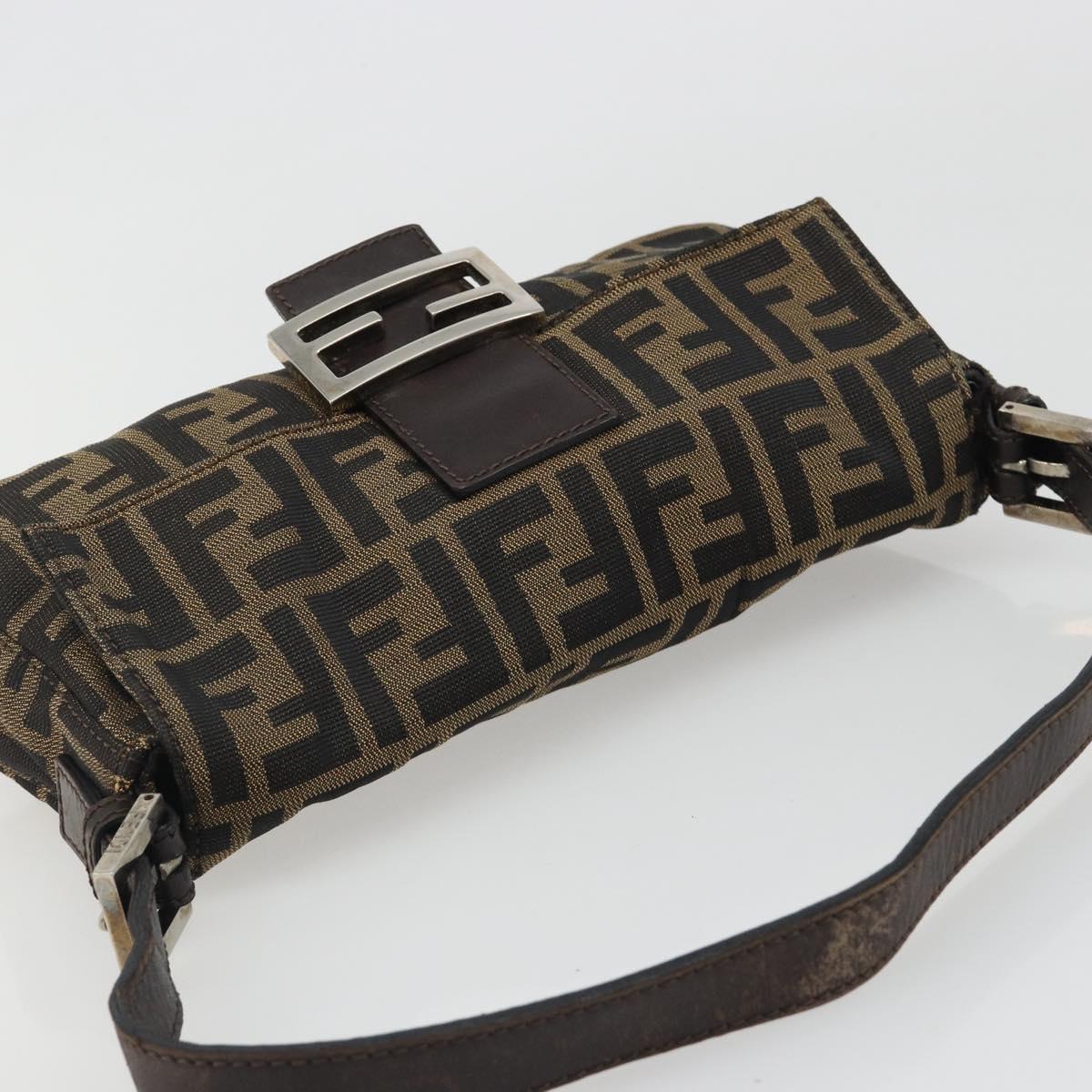FENDI Zucca Canvas Mamma Baguette Shoulder Bag Black Brown Silver Auth am11934A