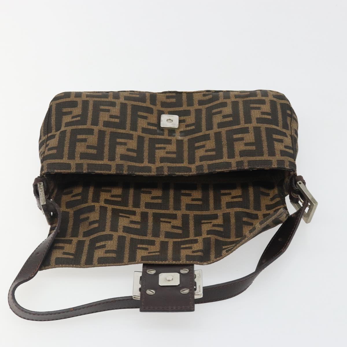 FENDI Zucca Canvas Mamma Baguette Shoulder Bag Black Brown Silver Auth am11936V