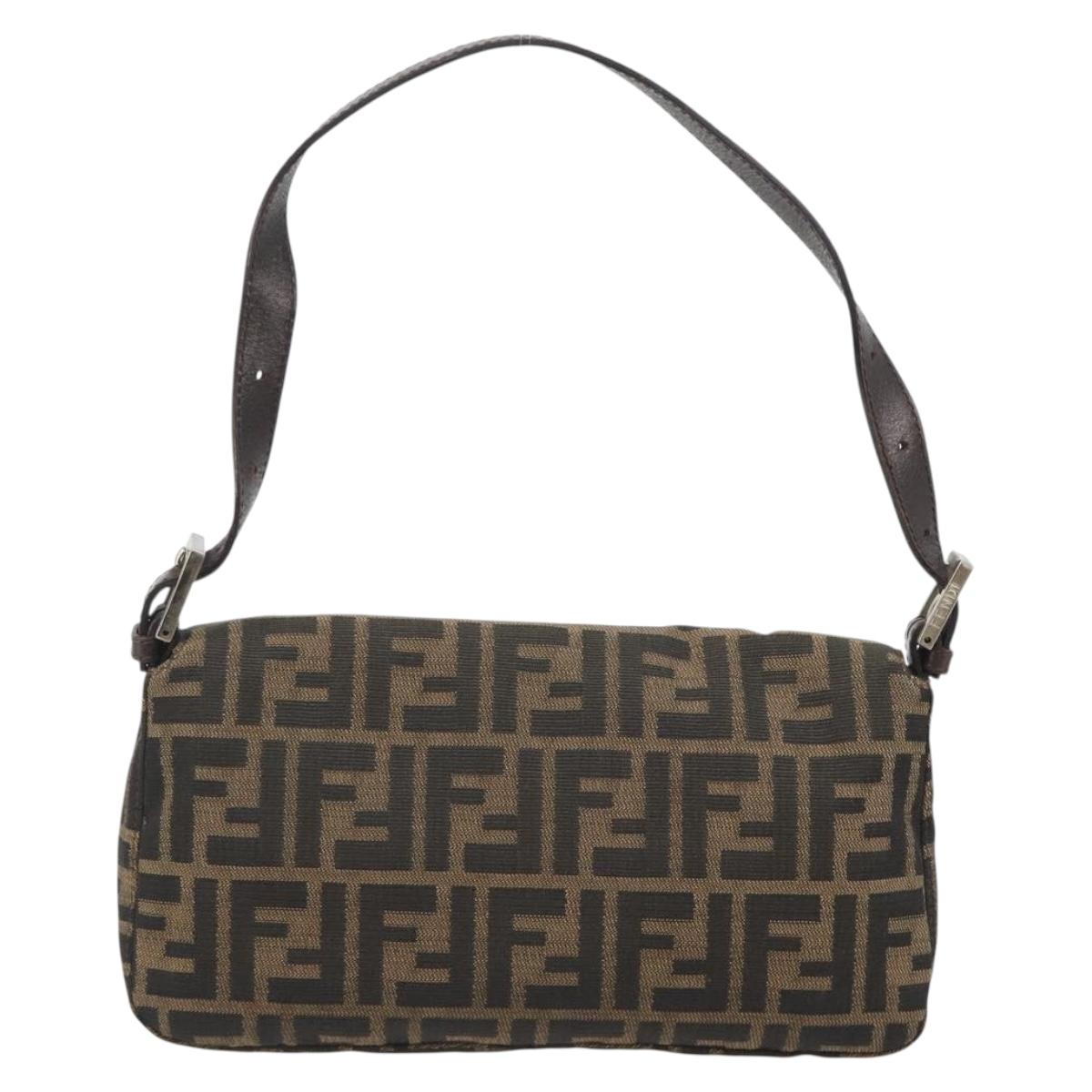FENDI Zucca Canvas Mamma Baguette Shoulder Bag Black Brown Silver Auth am11936V