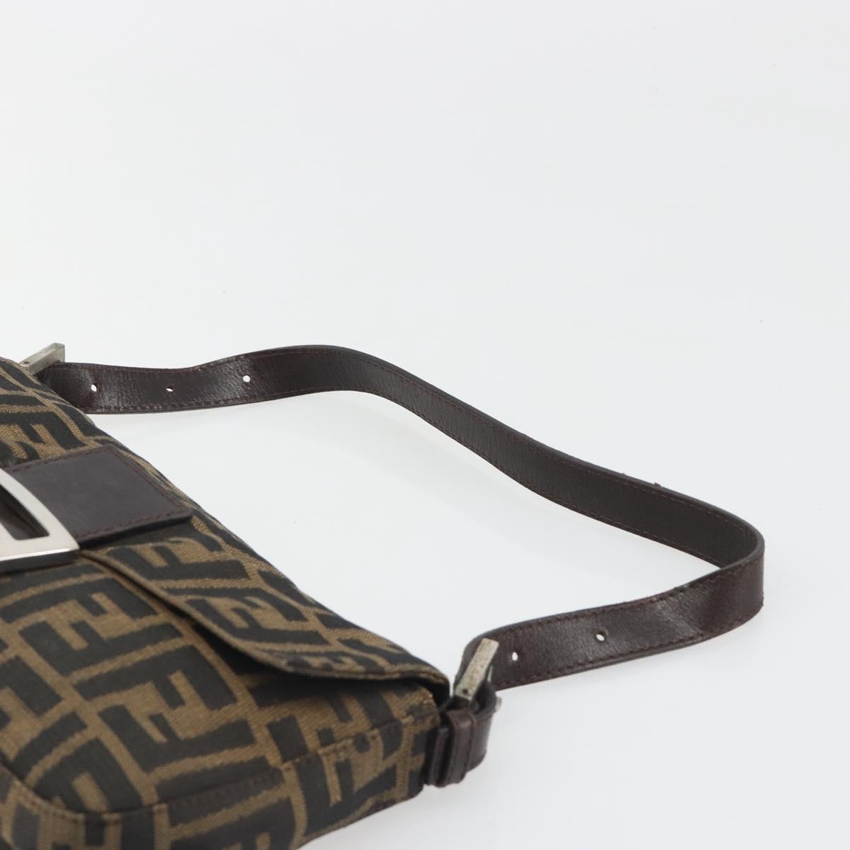 FENDI Zucca Canvas Mamma Baguette Shoulder Bag Black Brown Silver Auth am11936V