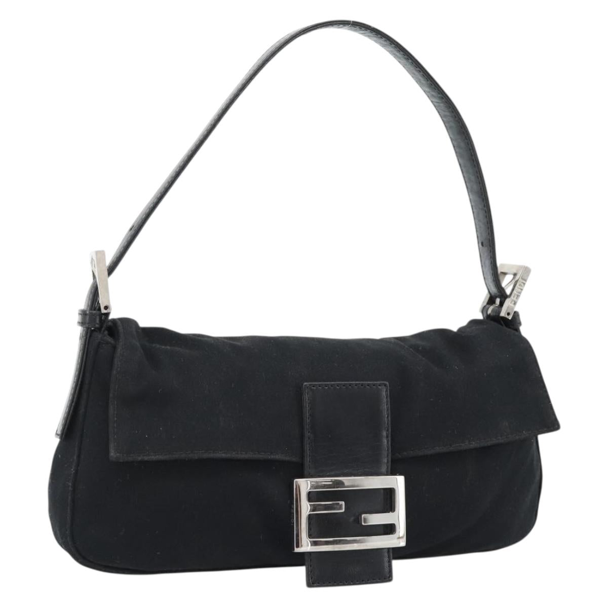 FENDI Mamma Baguette Hand Bag Cotton jersey Black Silver Auth am11937A