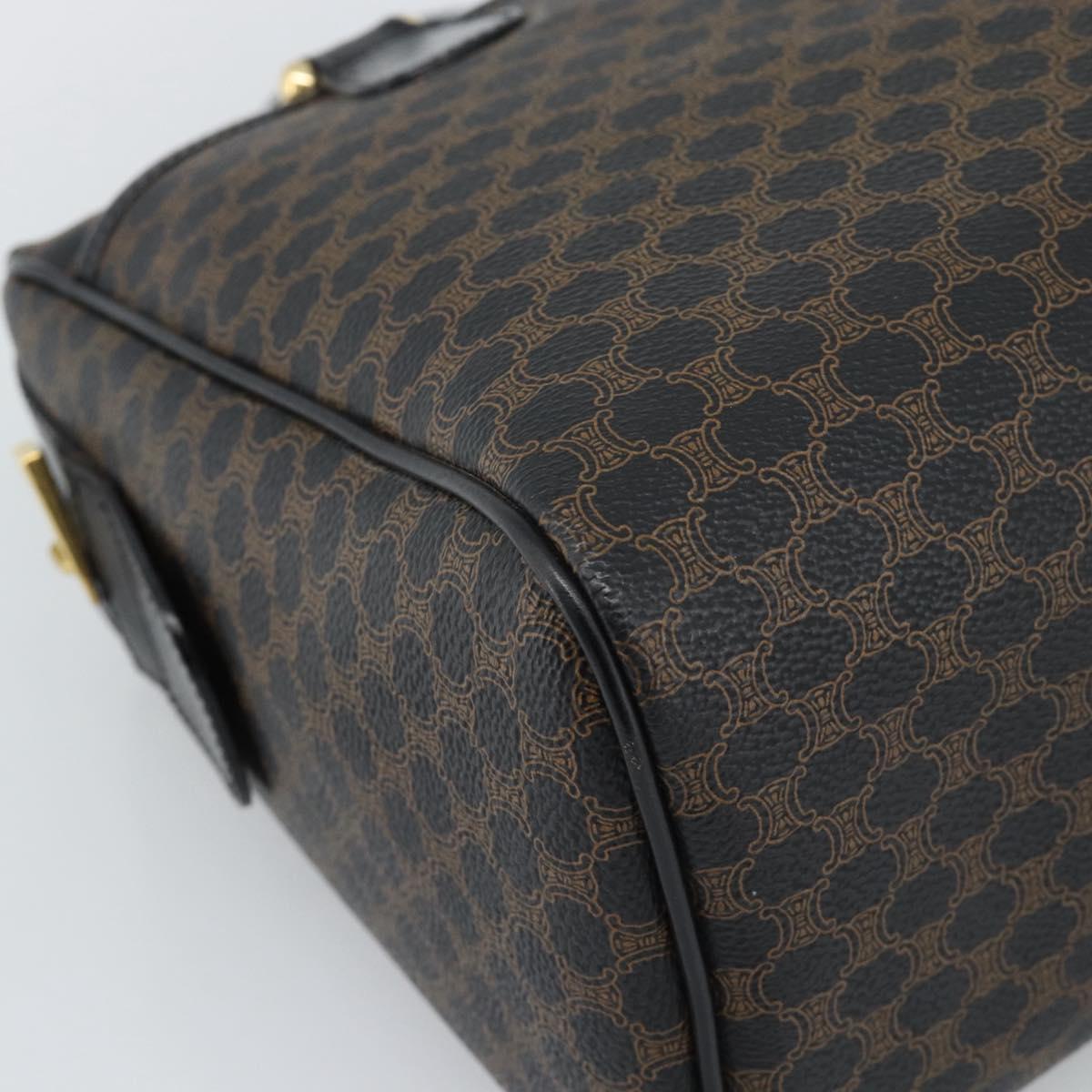 CELINE Macadam Canvas Boston Bag PVC Leather Black Gold Auth am11938V