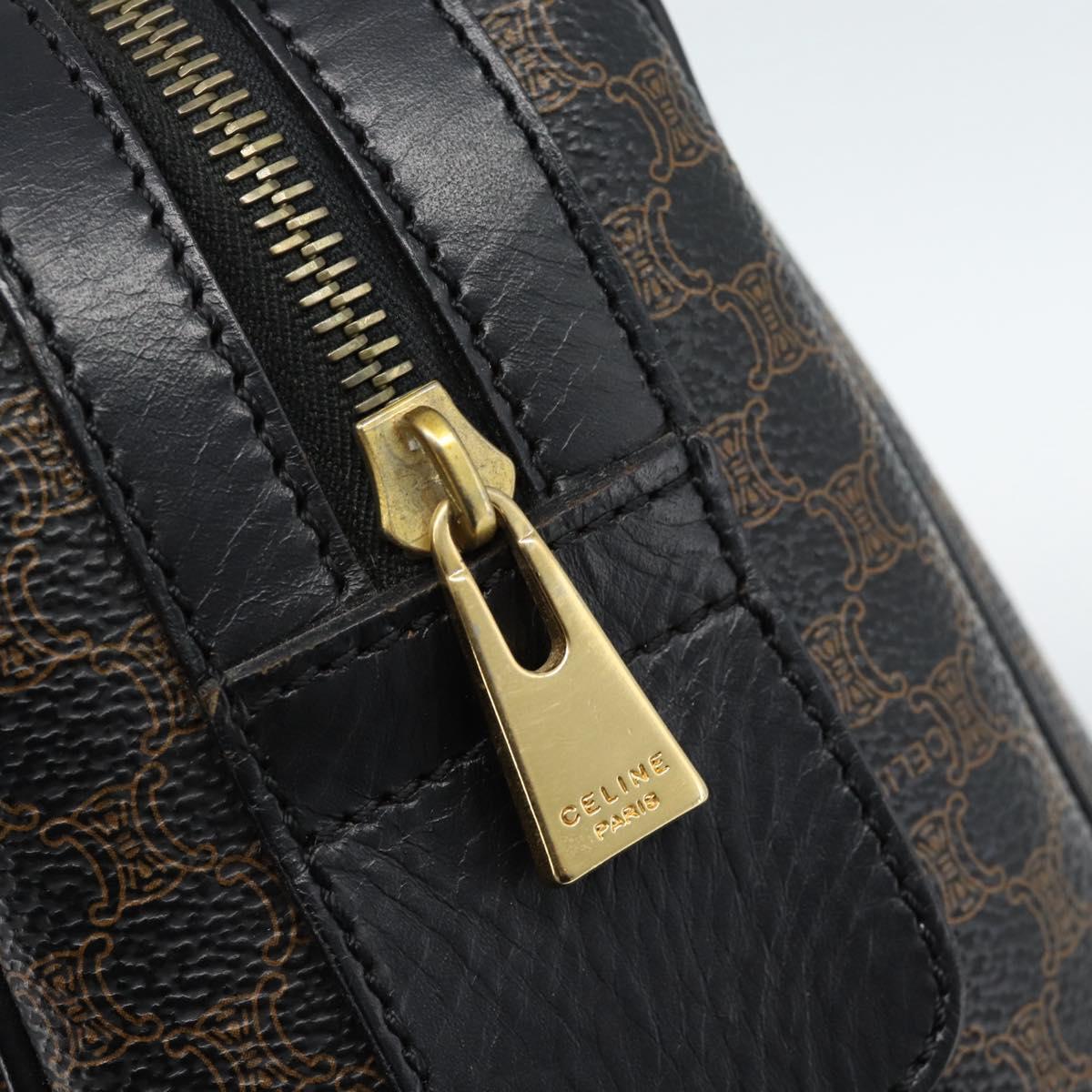 CELINE Macadam Canvas Boston Bag PVC Leather Black Gold Auth am11938V