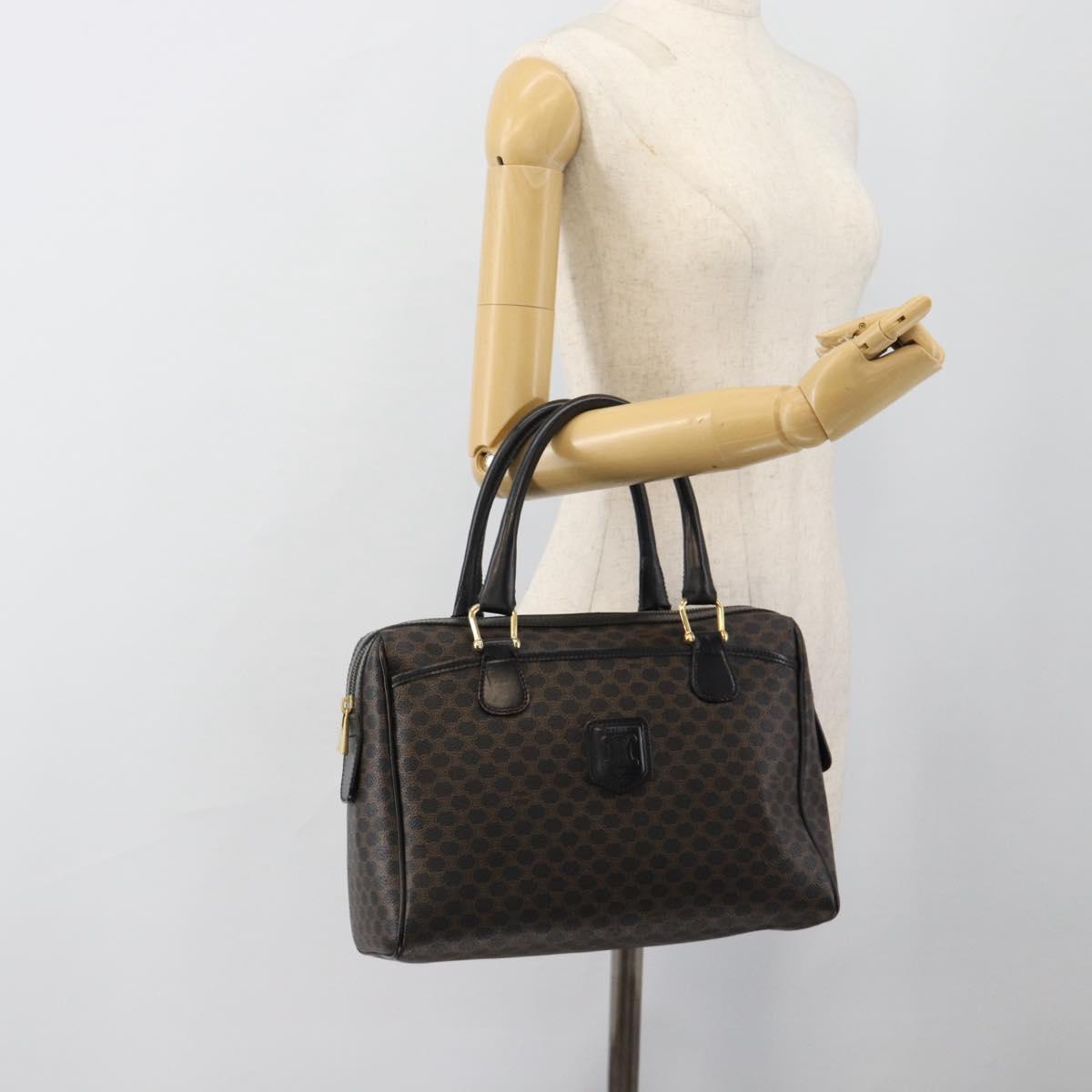 CELINE Macadam Canvas Boston Bag PVC Leather Black Gold Auth am11938V