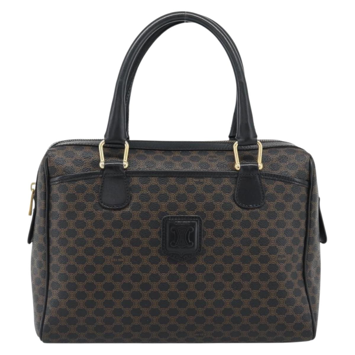 CELINE Macadam Canvas Boston Bag PVC Leather Black Gold Auth am11938V