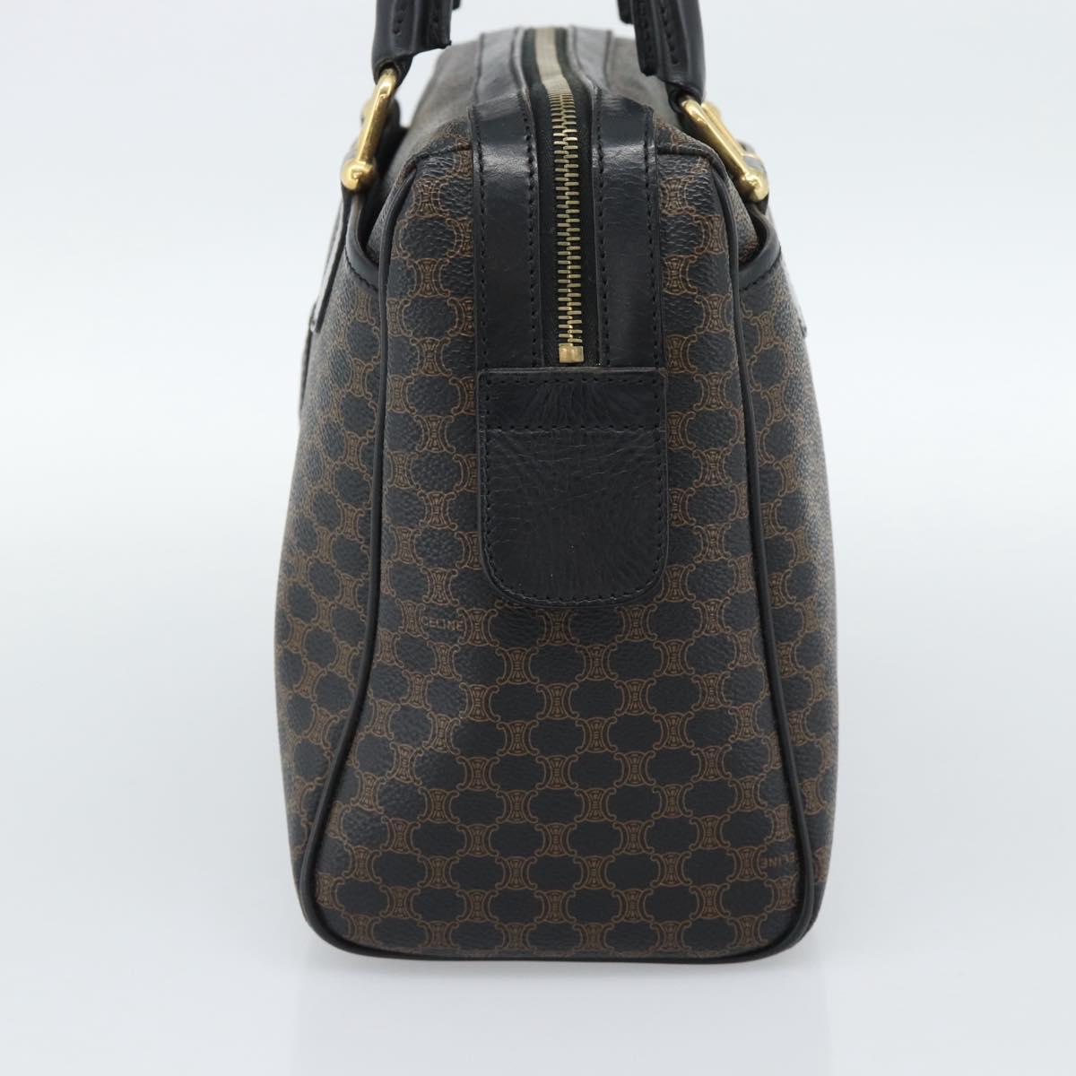 CELINE Macadam Canvas Boston Bag PVC Leather Black Gold Auth am11938V