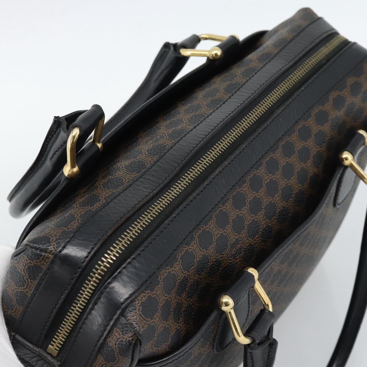 CELINE Macadam Canvas Boston Bag PVC Leather Black Gold Auth am11938V