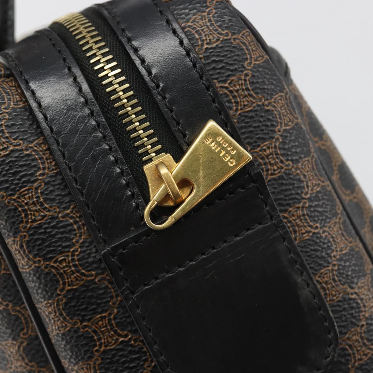 CELINE Macadam Canvas Boston Bag PVC Leather Black Gold Auth am11939V