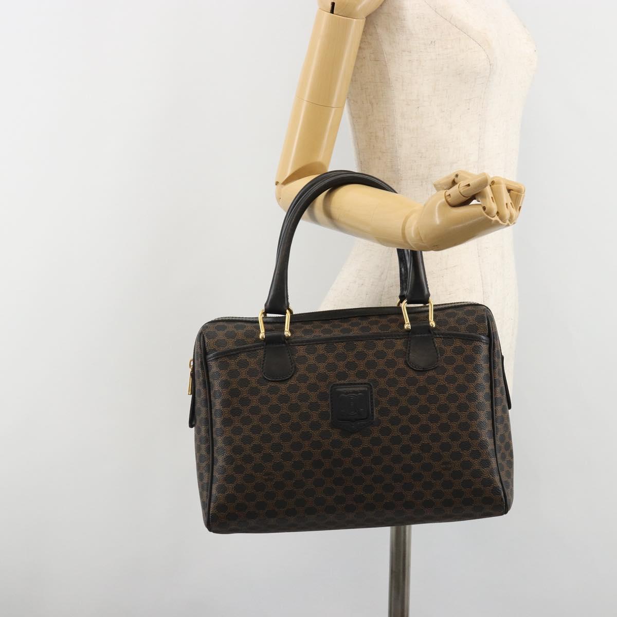 CELINE Macadam Canvas Boston Bag PVC Leather Black Gold Auth am11939V