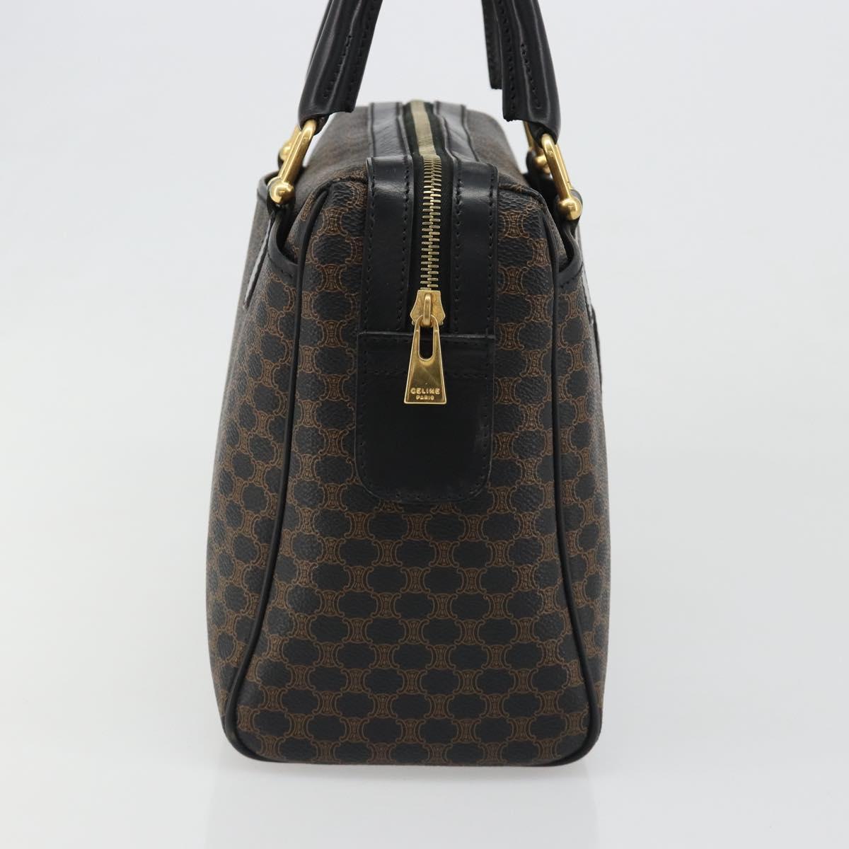 CELINE Macadam Canvas Boston Bag PVC Leather Black Gold Auth am11939V