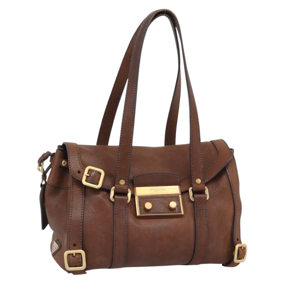 PRADA Ready Lock Tote Bag Leather Brown Gold Auth am11940V