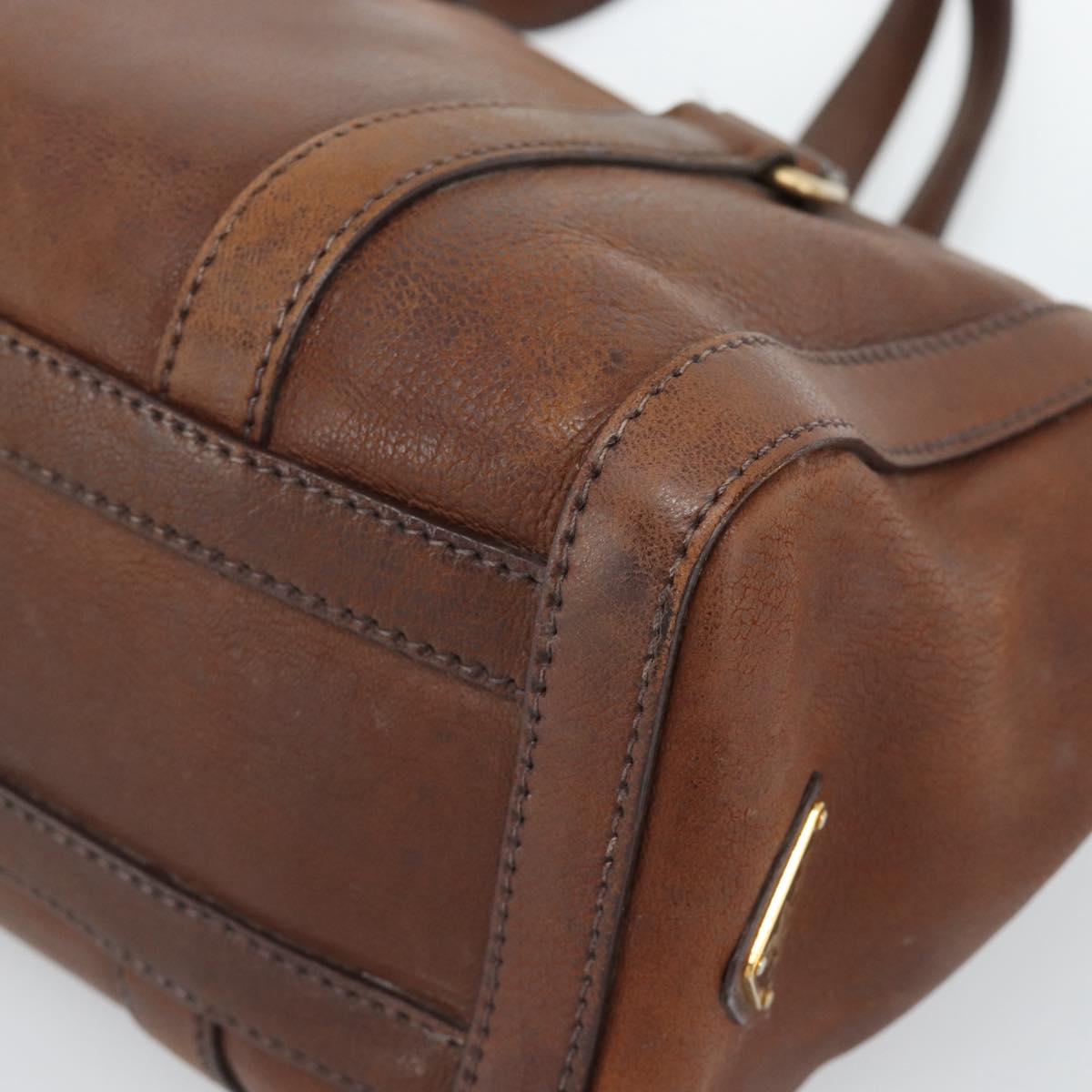 PRADA Ready Lock Tote Bag Leather Brown Gold Auth am11940V