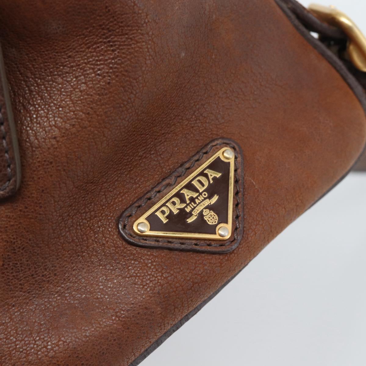 PRADA Ready Lock Tote Bag Leather Brown Gold Auth am11940V