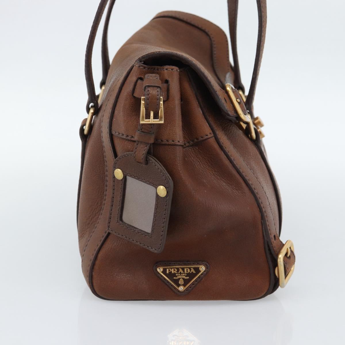 PRADA Ready Lock Tote Bag Leather Brown Gold Auth am11940V