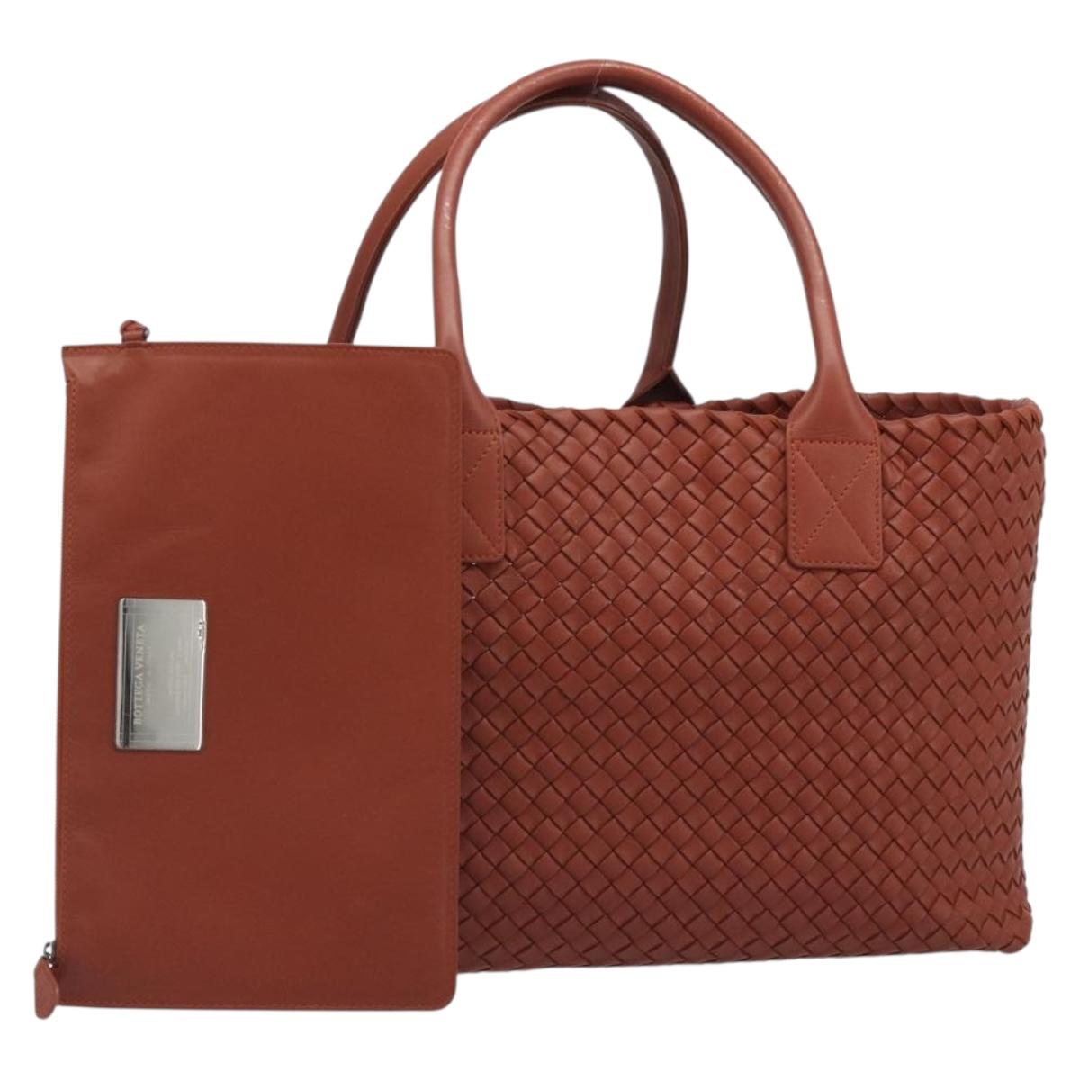 BOTTEGA VENETA INTRECCIATO Cabas MM Tote Bag Leather Brown 115664 Auth am11943SM