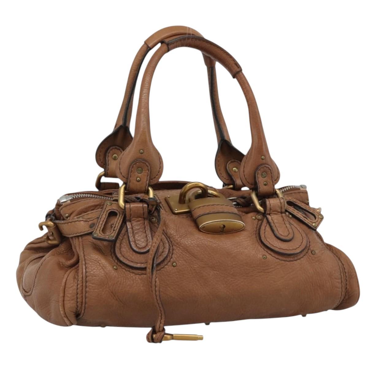 Chloe Paddington Hand Bag Leather Brown Gold Silver Auth am11945V