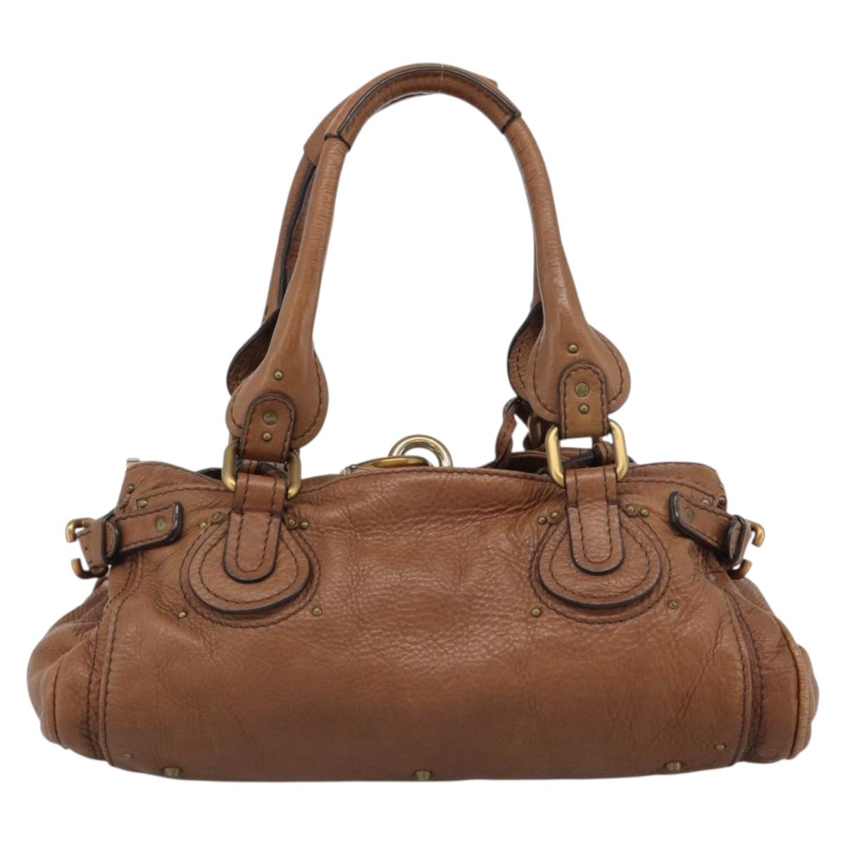 Chloe Paddington Hand Bag Leather Brown Gold Silver Auth am11945V