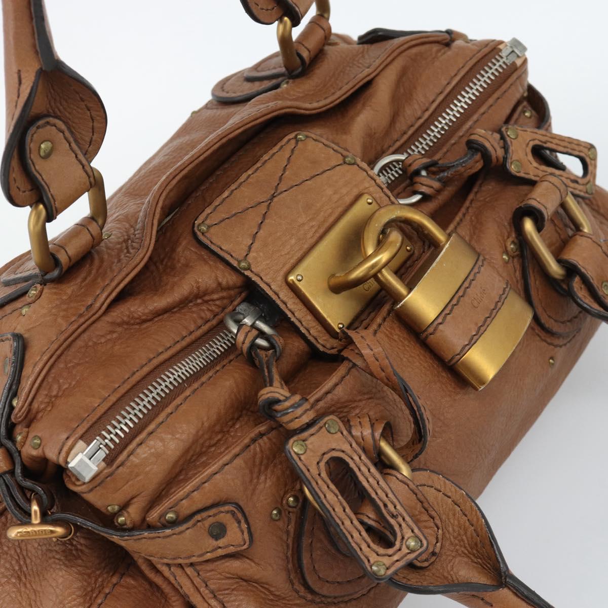Chloe Paddington Hand Bag Leather Brown Gold Silver Auth am11945V