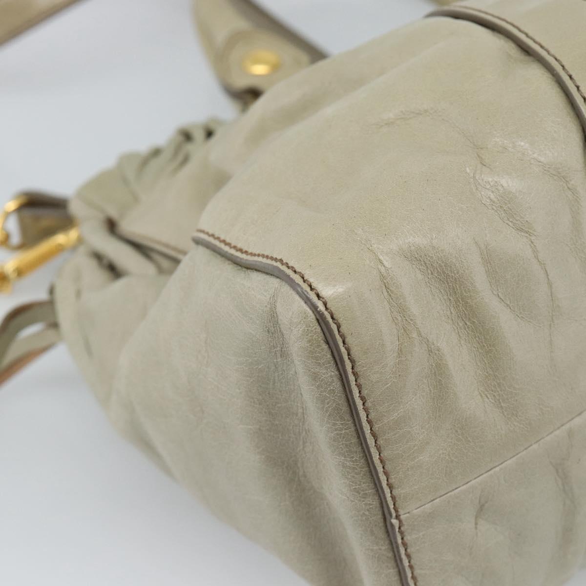 Miu Miu Side Ribbon Hand Bag Leather 2way Beige Gold Auth am11947V