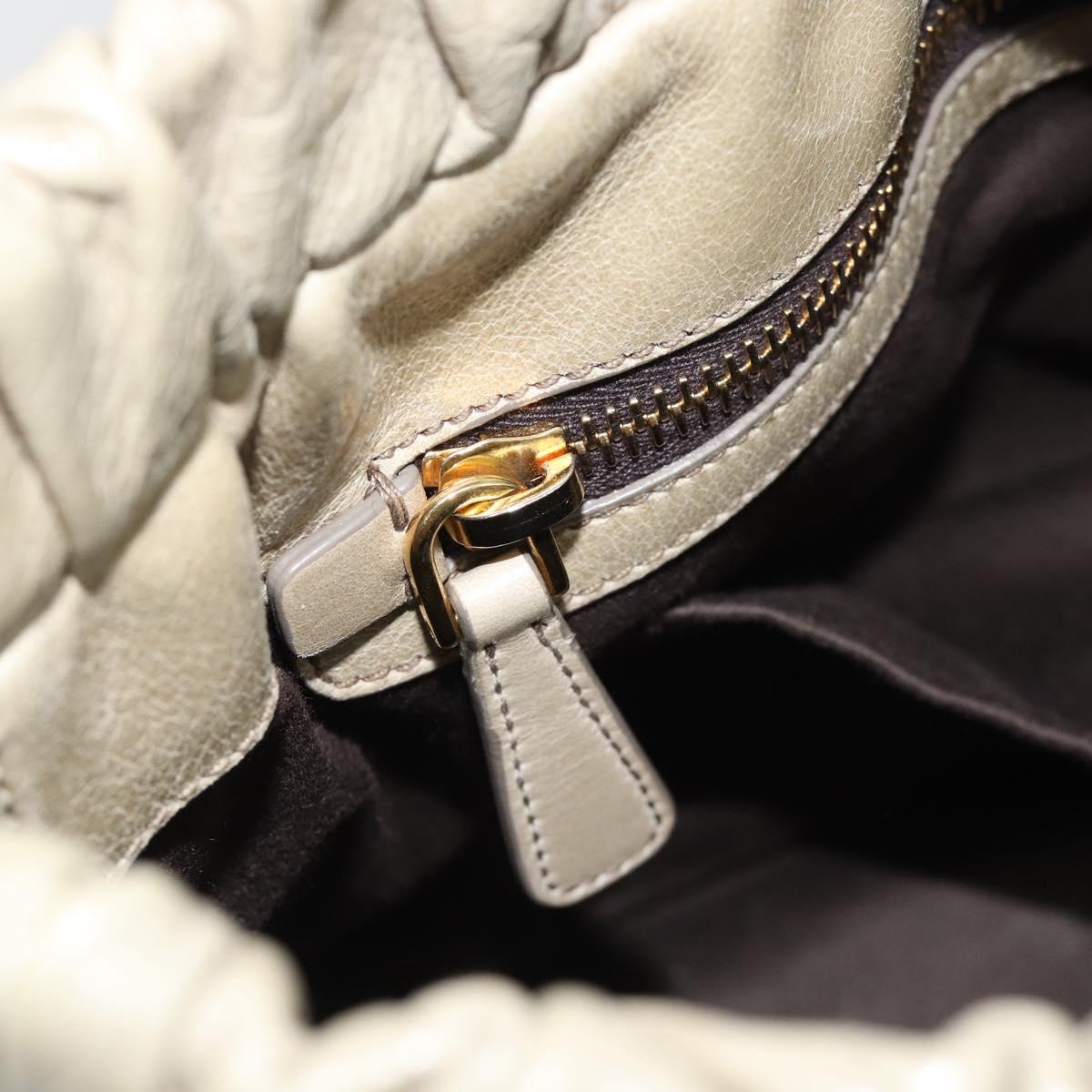 Miu Miu Side Ribbon Hand Bag Leather 2way Beige Gold Auth am11947V