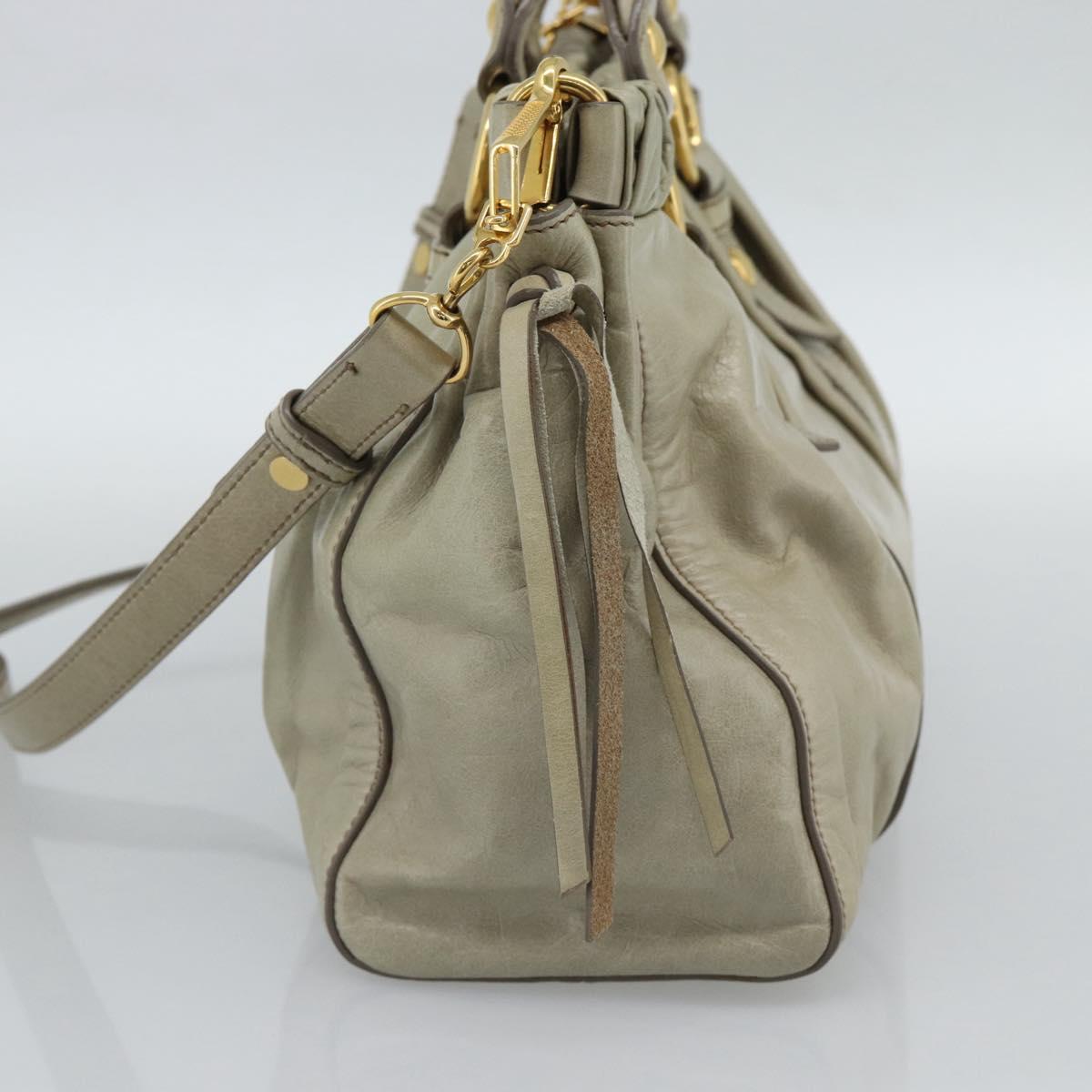 Miu Miu Side Ribbon Hand Bag Leather 2way Beige Gold Auth am11947V