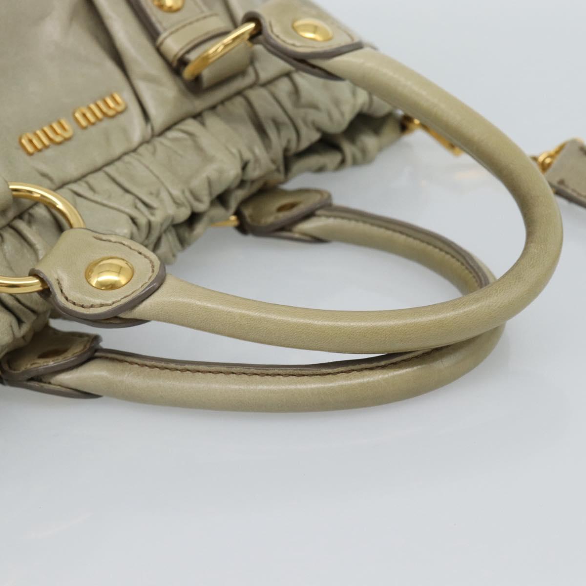 Miu Miu Side Ribbon Hand Bag Leather 2way Beige Gold Auth am11947V