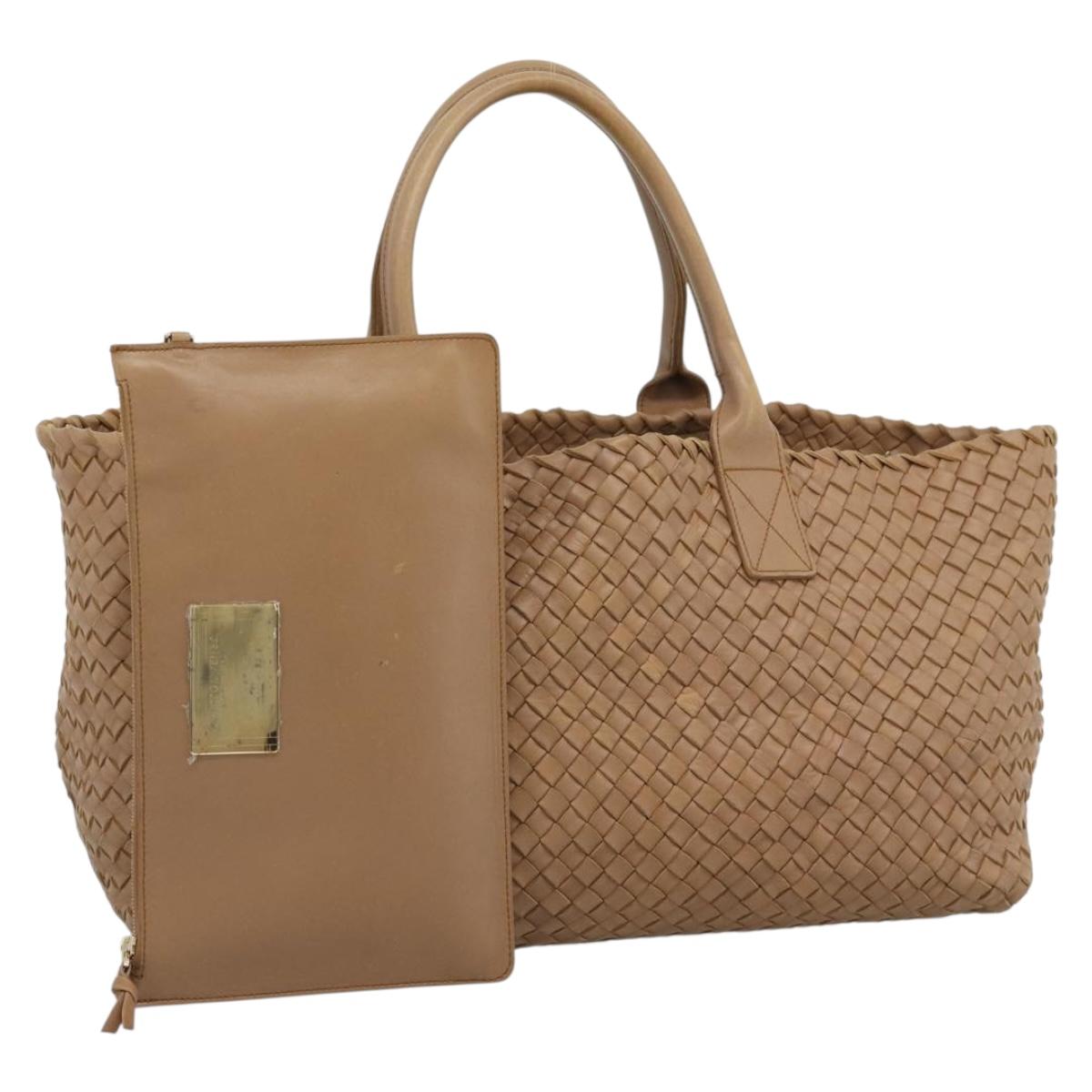 BOTTEGA VENETA INTRECCIATO Cabas MM Tote Bag Leather Beige 115664 Auth am11951V