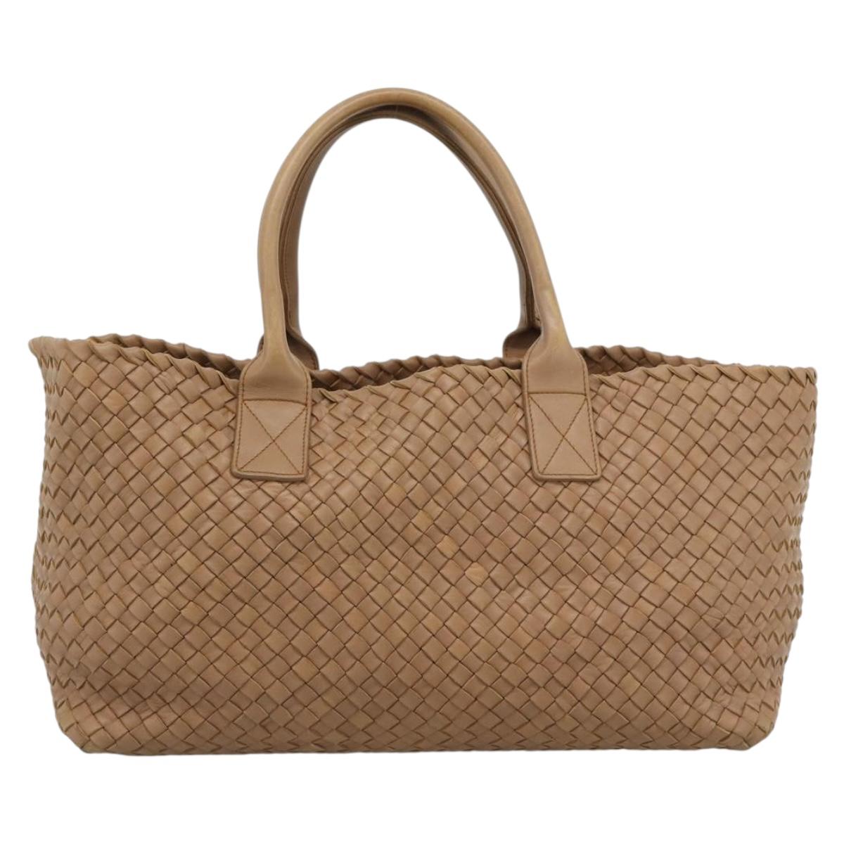 BOTTEGA VENETA INTRECCIATO Cabas MM Tote Bag Leather Beige 115664 Auth am11951V