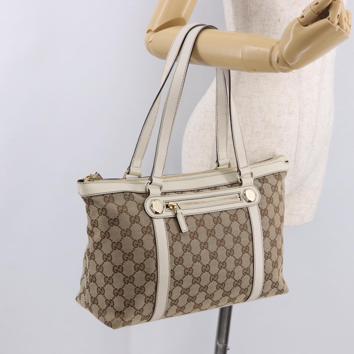 GUCCI GG Canvas Tote Bag Beige Gold 153008 Auth am11952V