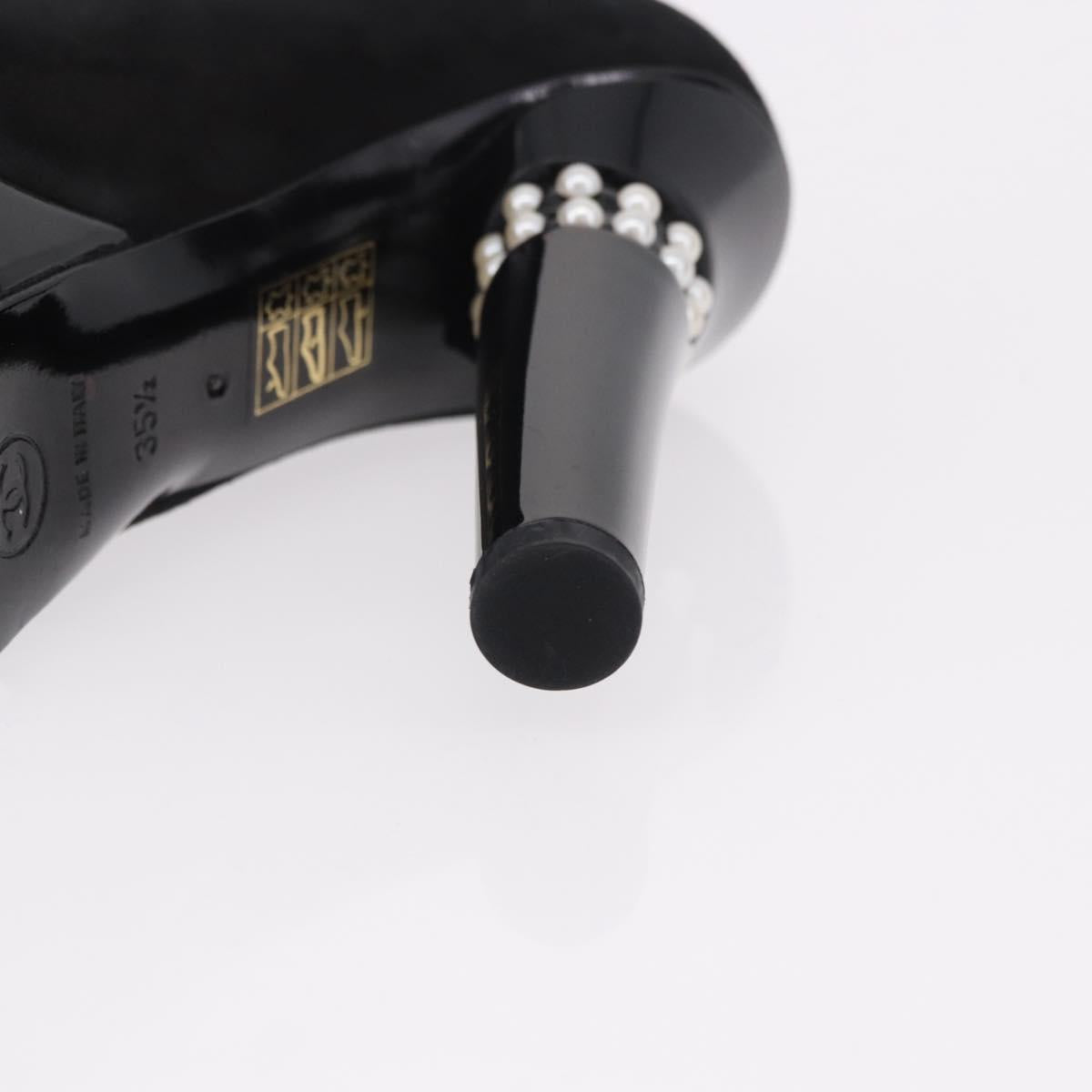 CHANEL Pearl Pumps Suede 35 1/2 Black CC Auth am11955M