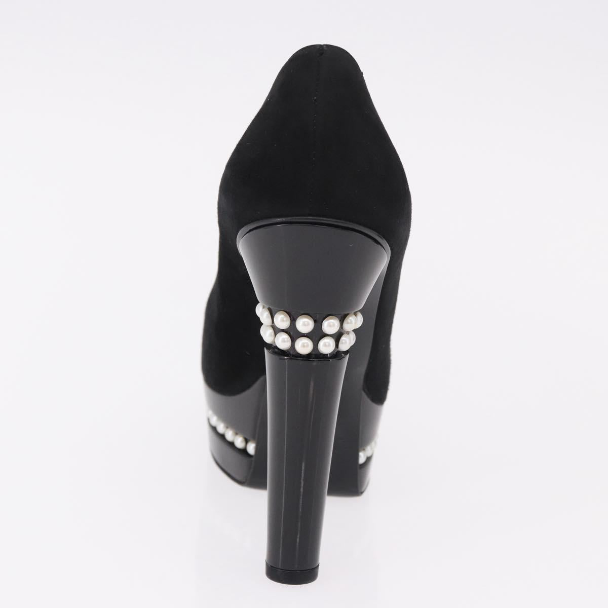CHANEL Pearl Pumps Suede 35 1/2 Black CC Auth am11955M
