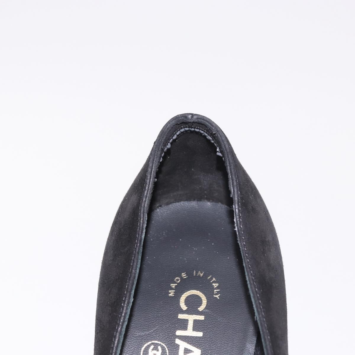 CHANEL Pearl Pumps Suede 35 1/2 Black CC Auth am11955M
