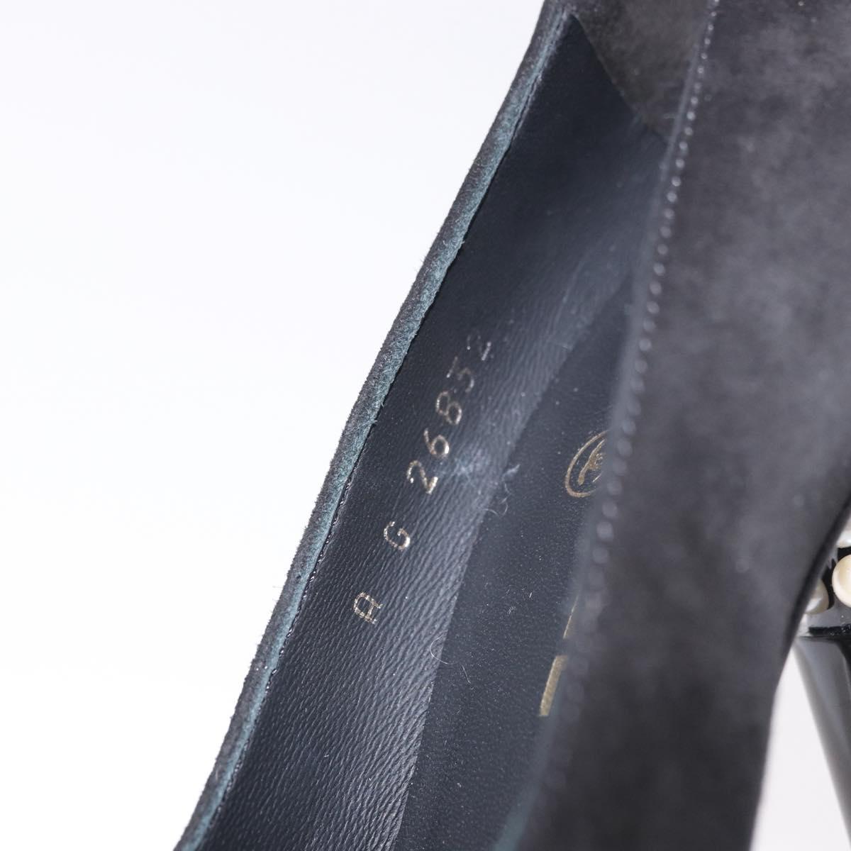 CHANEL Pearl Pumps Suede 35 1/2 Black CC Auth am11955M